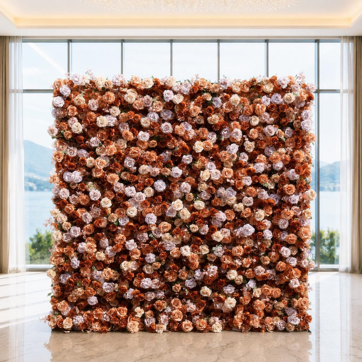 Flower Wall Backdrop [Mocha Taupe Rose Roll-Up Fabric Panel] for Ceremony & Photo Booth
