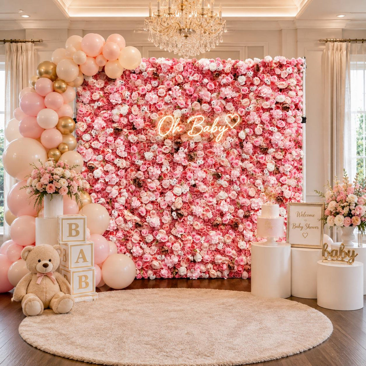 Pink Flower Wall Backdrop, Pink & White Rose Wall, Wedding Ceremony Backdrop, Bridal Shower, Baby Shower, Party Decor