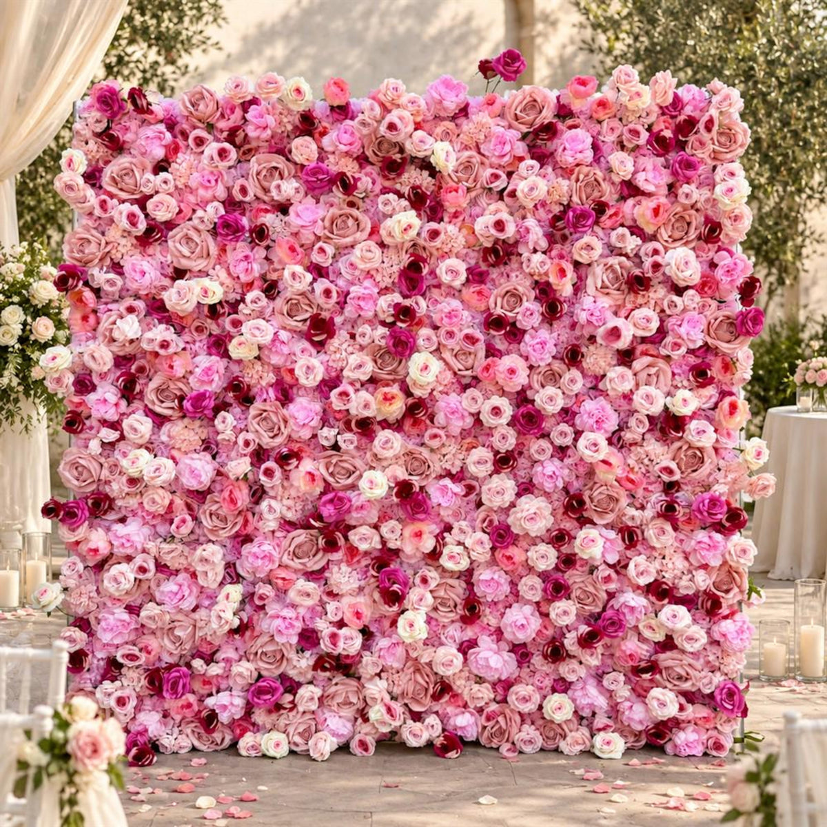 Ships from Houston | 5D Pink Rose Flower Wall 8x8ft, Roll-Up Fabric Backdrop, Artificial Floral Backdrop for Wedding Venue Photo Booth Decor