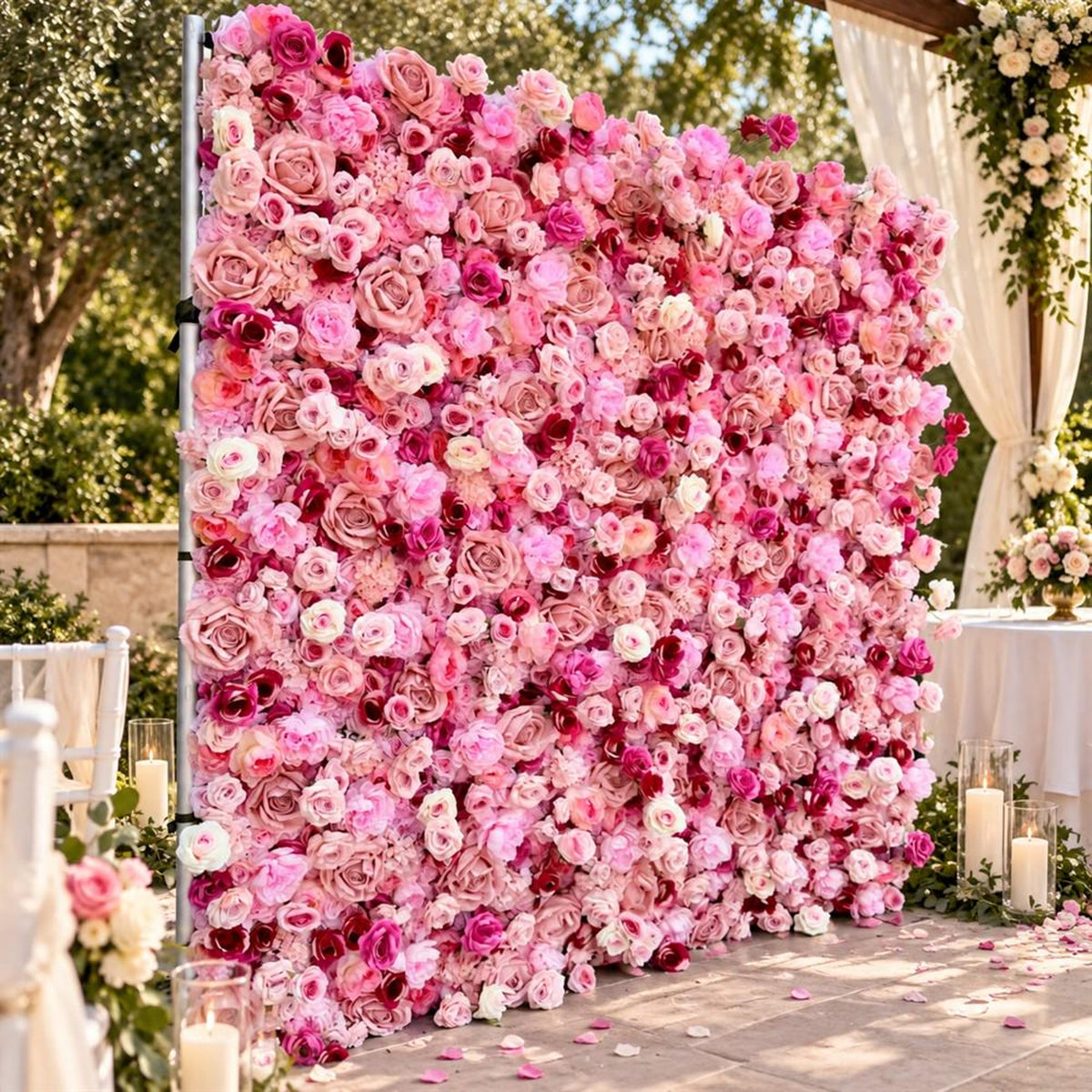 Ships from Houston | 5D Pink Rose Flower Wall 8x8ft, Roll-Up Fabric Backdrop, Artificial Floral Backdrop for Wedding Venue Photo Booth Decor