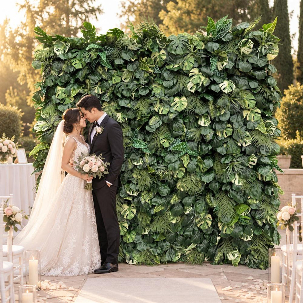 Ships from Houston-Lush Green Leaves  5D Flower Wall -   Roll-Up Curtain Style Fabric Flower Wall for Wedding Party Photo Backdrop.