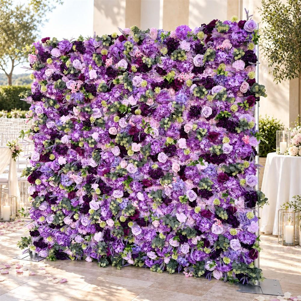 Ships from Houston | 5D Purple Lavender Mixed Rose Flower Wall 8x8ft, Roll-Up Fabric Backdrop, Artificial Wedding Photo Booth Party Decor