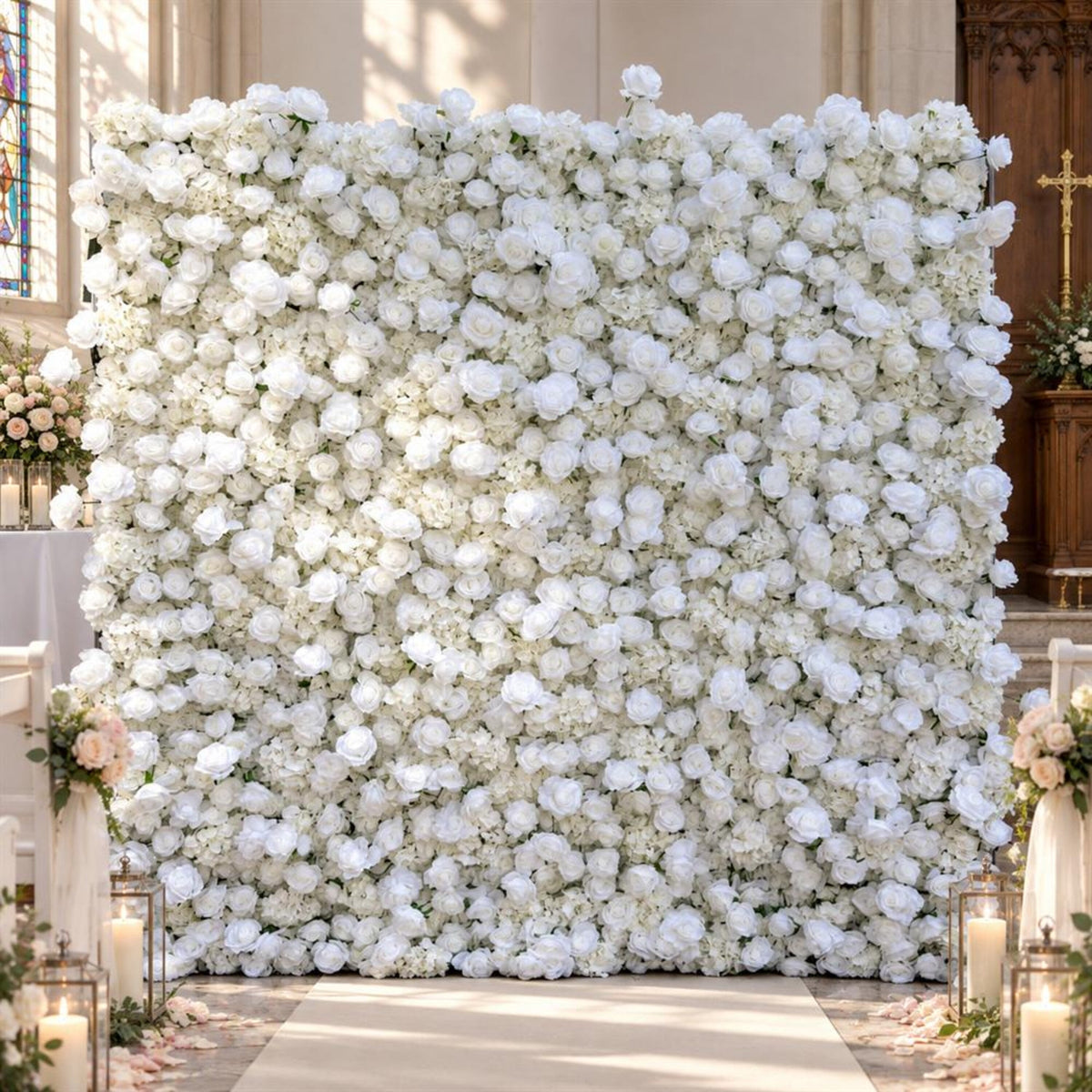 Ships from Houston | 8x8 ft 5D Rose Flower Wall, Roll-Up Fabric Floral Backdrop, Easy Setup Wedding Photo Booth Decor