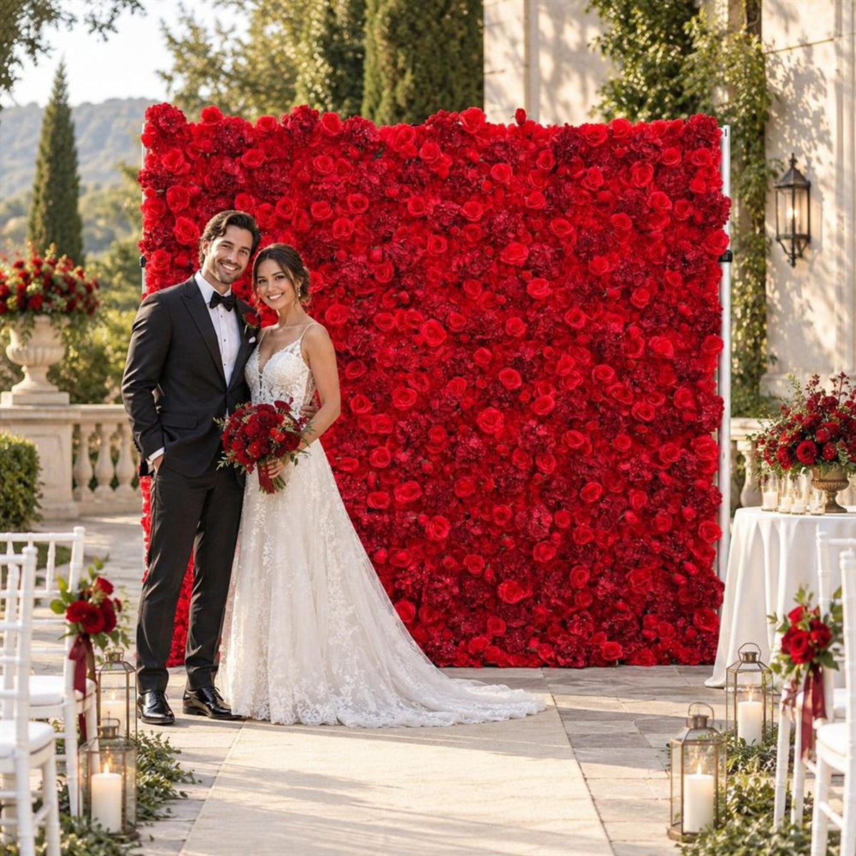 Ships from Houston | 3D Rose Flower Wall 8x8ft, Roll-Up Fabric Backdrop, Artificial Flower Backdrop for Wedding Reception Photo Booth Decor