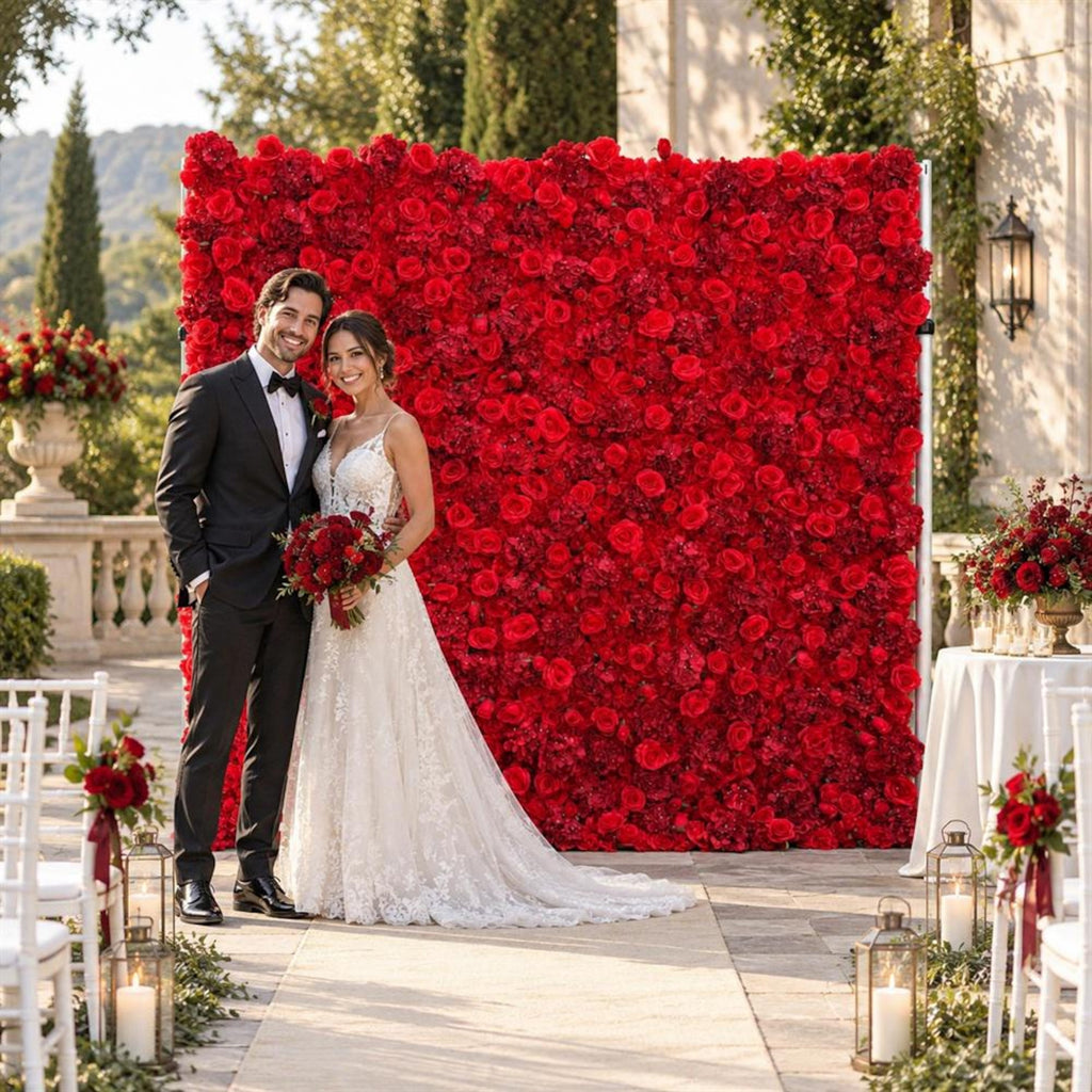 Ships from Houston | 3D Rose Flower Wall 8x8ft, Roll-Up Fabric Backdrop, Artificial Flower Backdrop for Wedding Reception Photo Booth Decor