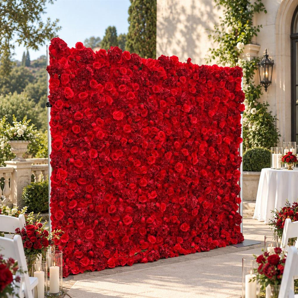 Ships from Houston | 3D Rose Flower Wall 8x8ft, Roll-Up Fabric Backdrop, Artificial Flower Backdrop for Wedding Reception Photo Booth Decor