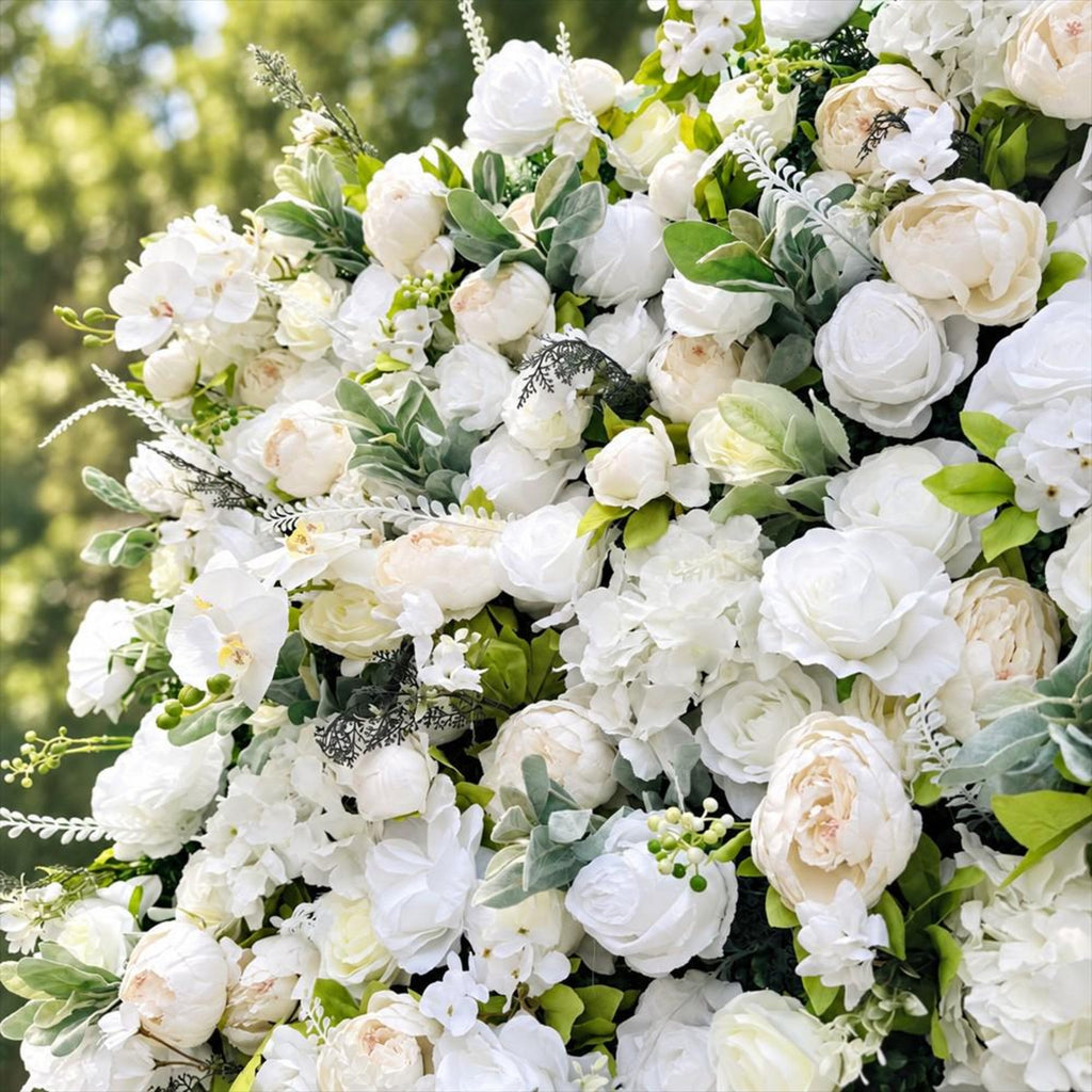 Ships from Houston | 5D White Rose Flower Wall 8x8ft, Fabric Flower Roller Curtain Backdrop, Wedding Party Photo Wall Decor