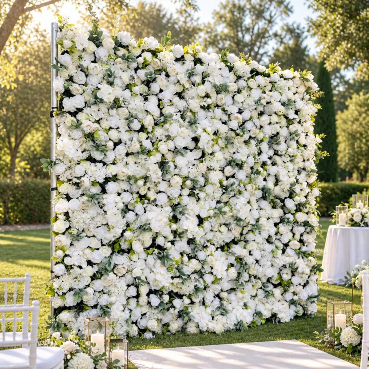 Ships from Houston | 5D White Rose Flower Wall 8x8ft, Fabric Flower Roller Curtain Backdrop, Wedding Party Photo Wall Decor