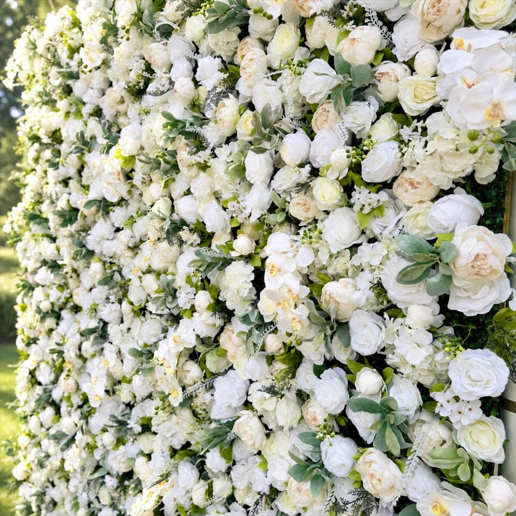 Ships from Houston | 5D White Rose Flower Wall 8x8ft, Fabric Flower Roller Curtain Backdrop, Wedding Party Photo Wall Decor