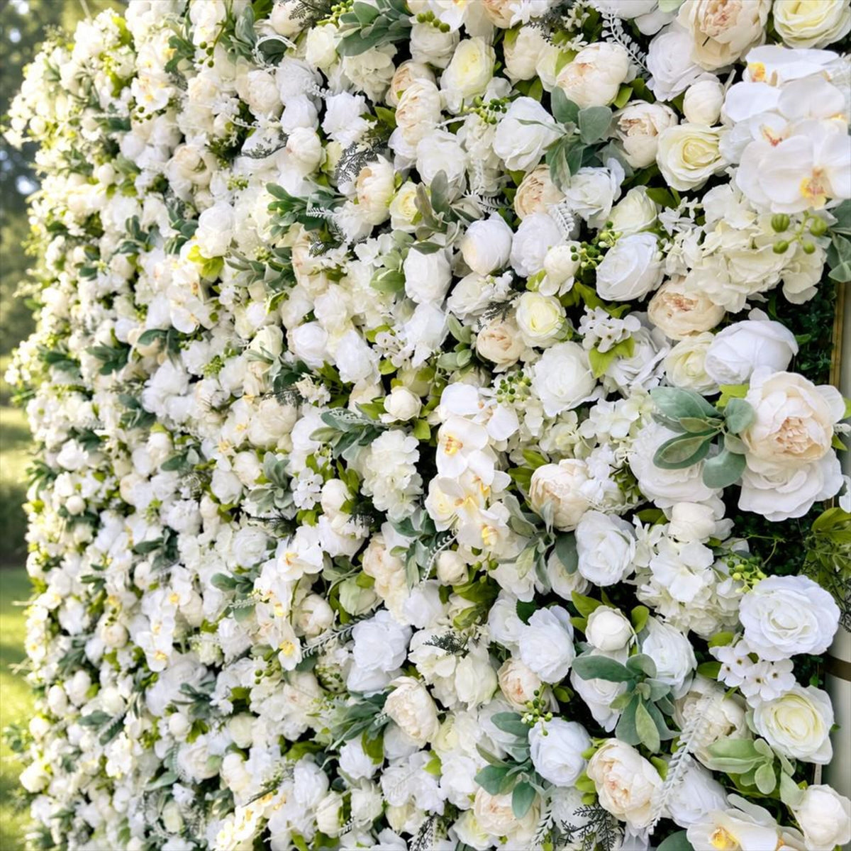 Ships from Houston | 5D White Rose Flower Wall 8x8ft, Fabric Flower Roller Curtain Backdrop, Wedding Party Photo Wall Decor