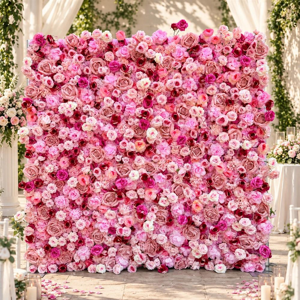 Ships from Houston | 5D Pink Rose Flower Wall 8x8ft, Roll-Up Fabric Backdrop, Artificial Floral Backdrop for Wedding Venue Photo Booth Decor