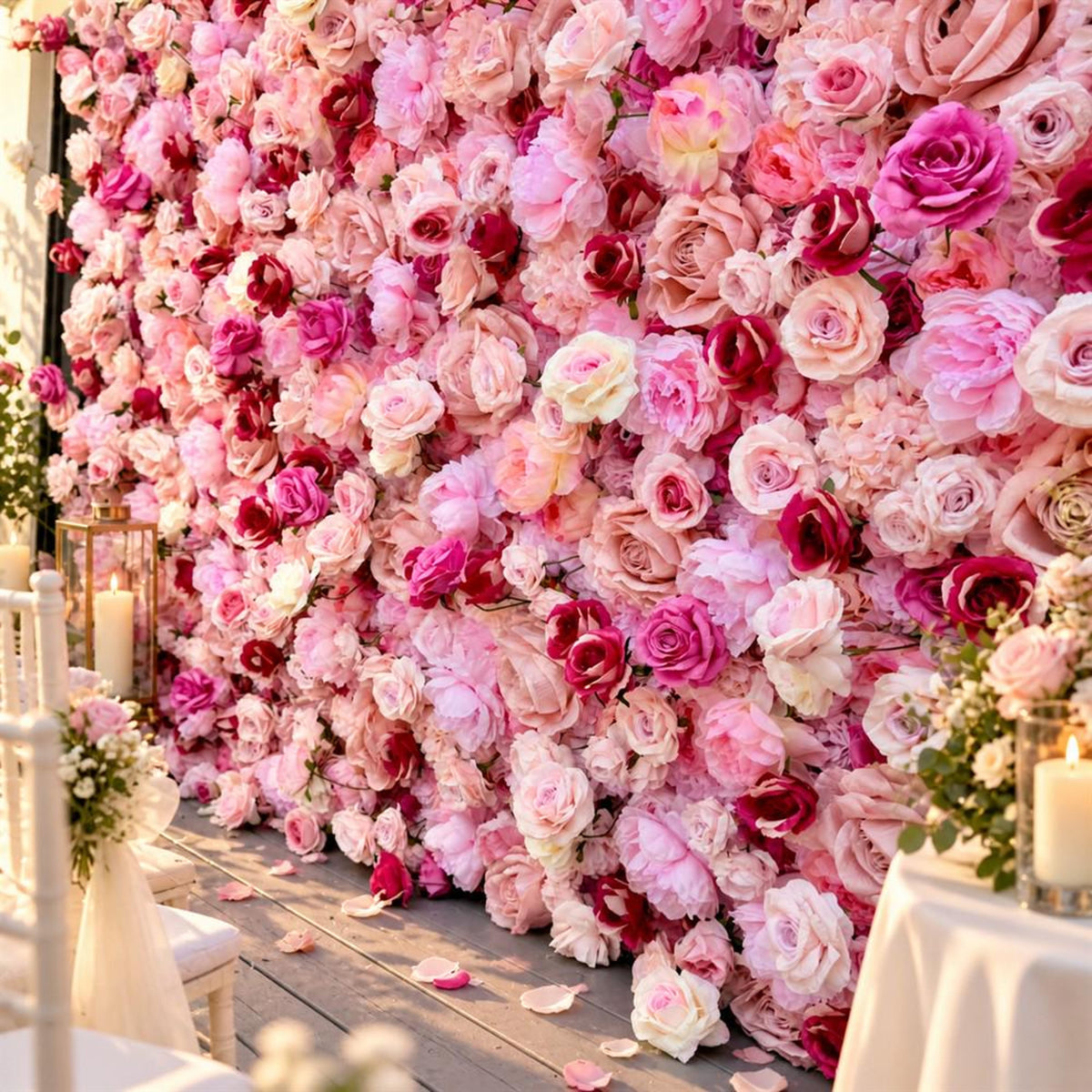 Ships from Houston | 5D Pink Rose Flower Wall 8x8ft, Roll-Up Fabric Backdrop, Artificial Floral Backdrop for Wedding Venue Photo Booth Decor