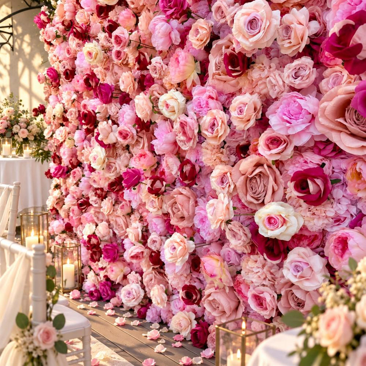 Ships from Houston | 5D Pink Rose Flower Wall 8x8ft, Roll-Up Fabric Backdrop, Artificial Floral Backdrop for Wedding Venue Photo Booth Decor