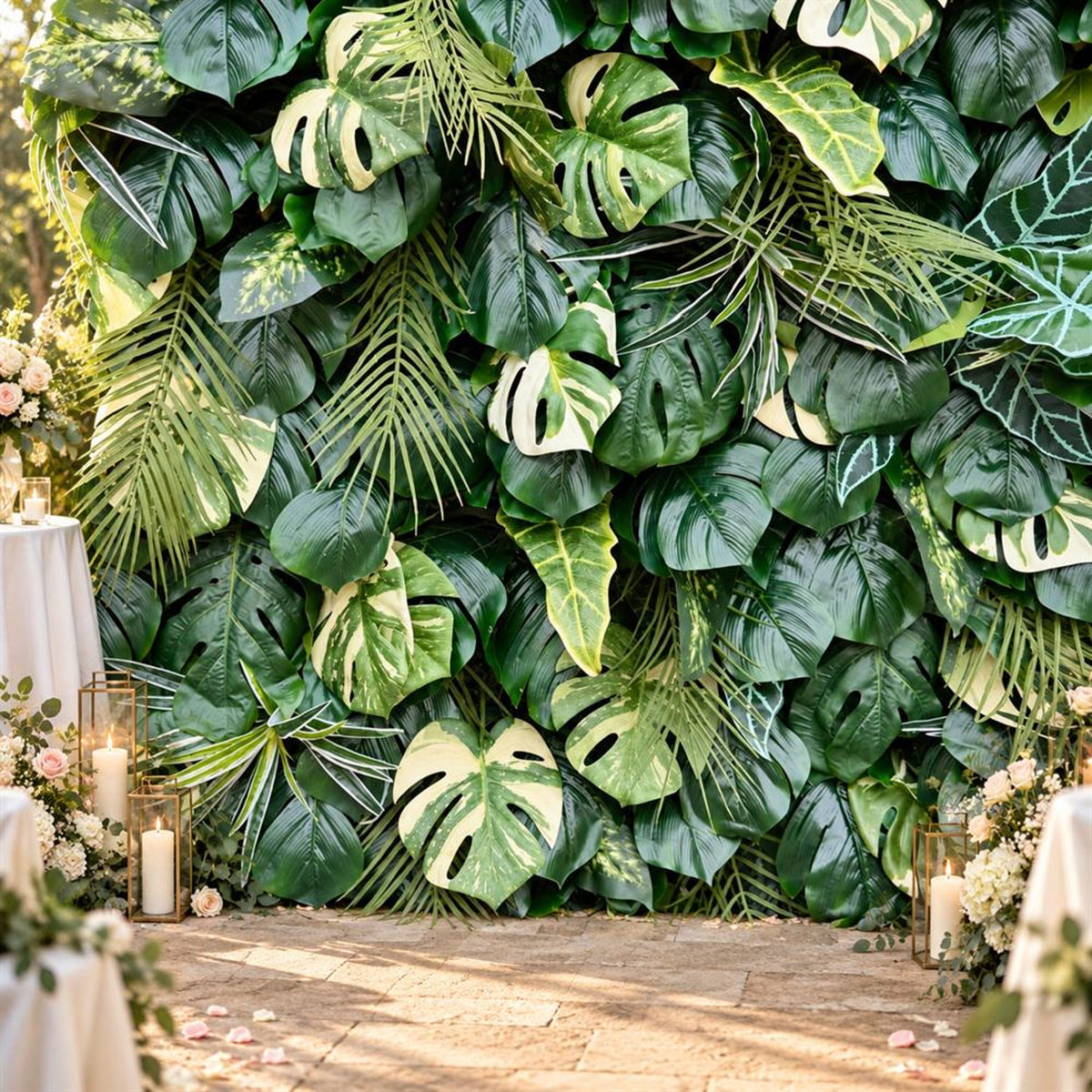 Ships from Houston-Lush Green Leaves  5D Flower Wall -   Roll-Up Curtain Style Fabric Flower Wall for Wedding Party Photo Backdrop.