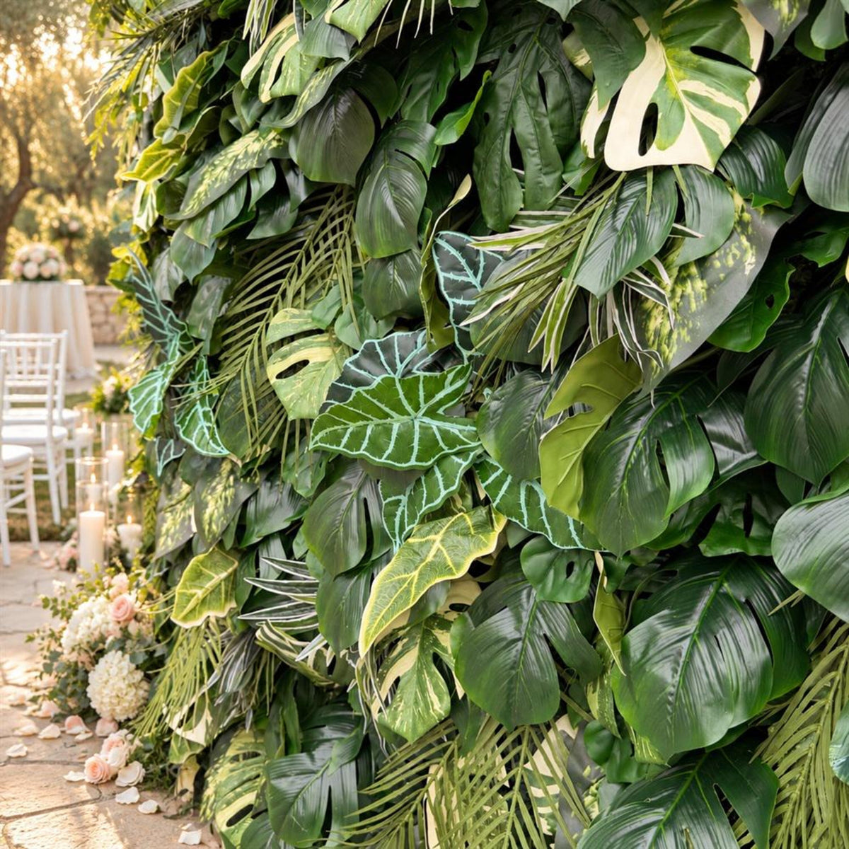 Ships from Houston-Lush Green Leaves  5D Flower Wall -   Roll-Up Curtain Style Fabric Flower Wall for Wedding Party Photo Backdrop.
