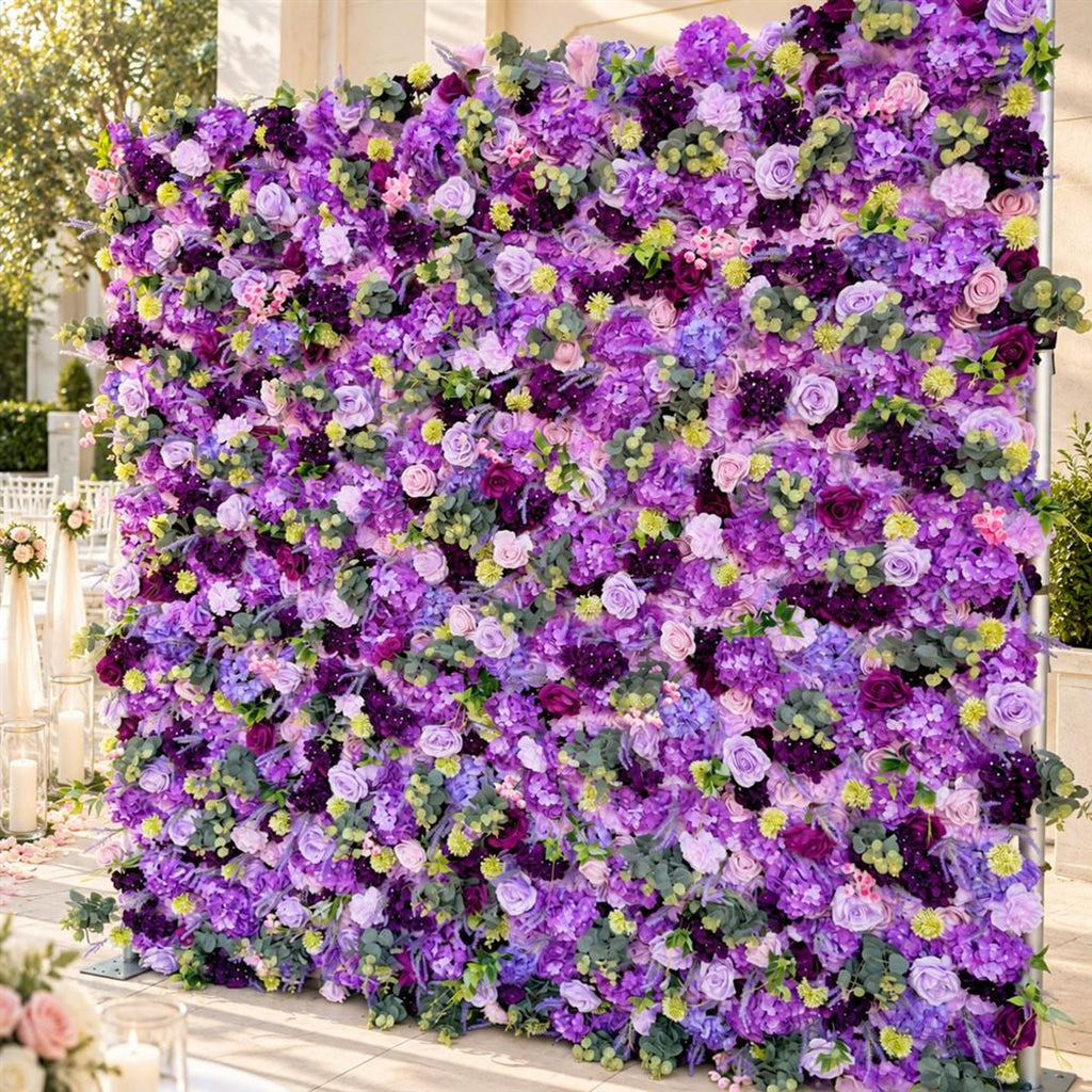 Ships from Houston | 5D Purple Lavender Mixed Rose Flower Wall 8x8ft, Roll-Up Fabric Backdrop, Artificial Wedding Photo Booth Party Decor