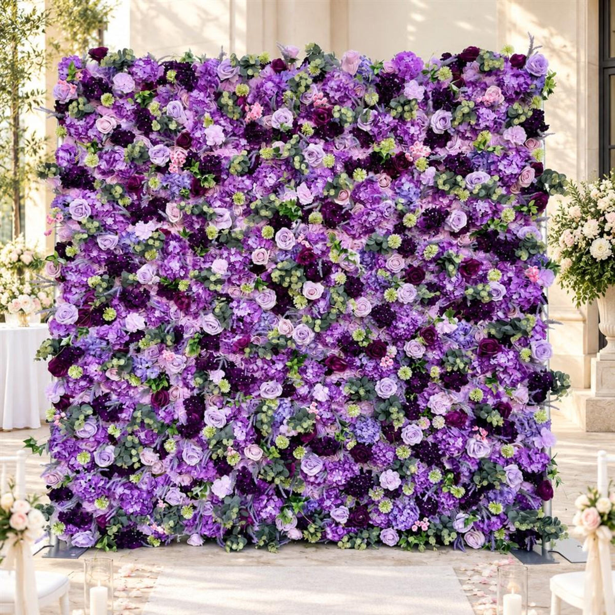 Ships from Houston | 5D Purple Lavender Mixed Rose Flower Wall 8x8ft, Roll-Up Fabric Backdrop, Artificial Wedding Photo Booth Party Decor