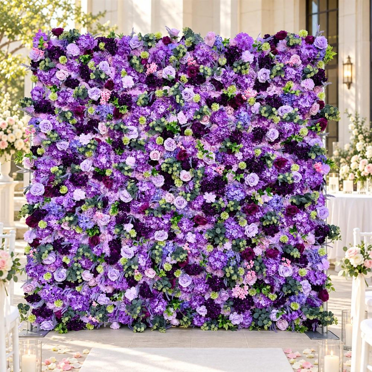 Ships from Houston | 5D Purple Lavender Mixed Rose Flower Wall 8x8ft, Roll-Up Fabric Backdrop, Artificial Wedding Photo Booth Party Decor