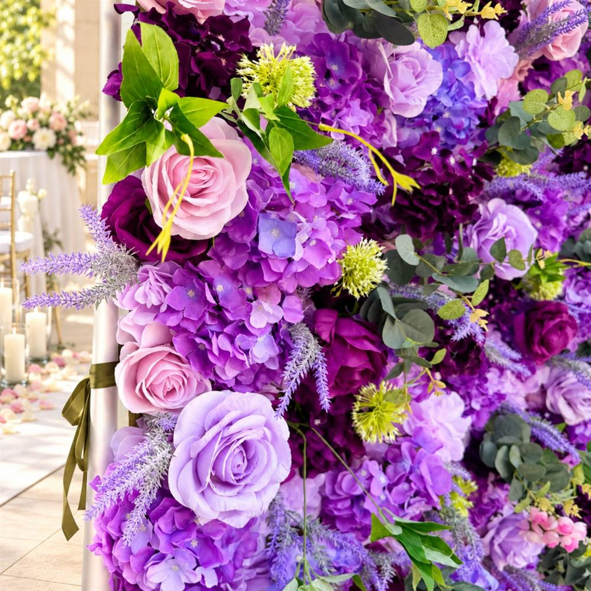 Ships from Houston | 5D Purple Lavender Mixed Rose Flower Wall 8x8ft, Roll-Up Fabric Backdrop, Artificial Wedding Photo Booth Party Decor