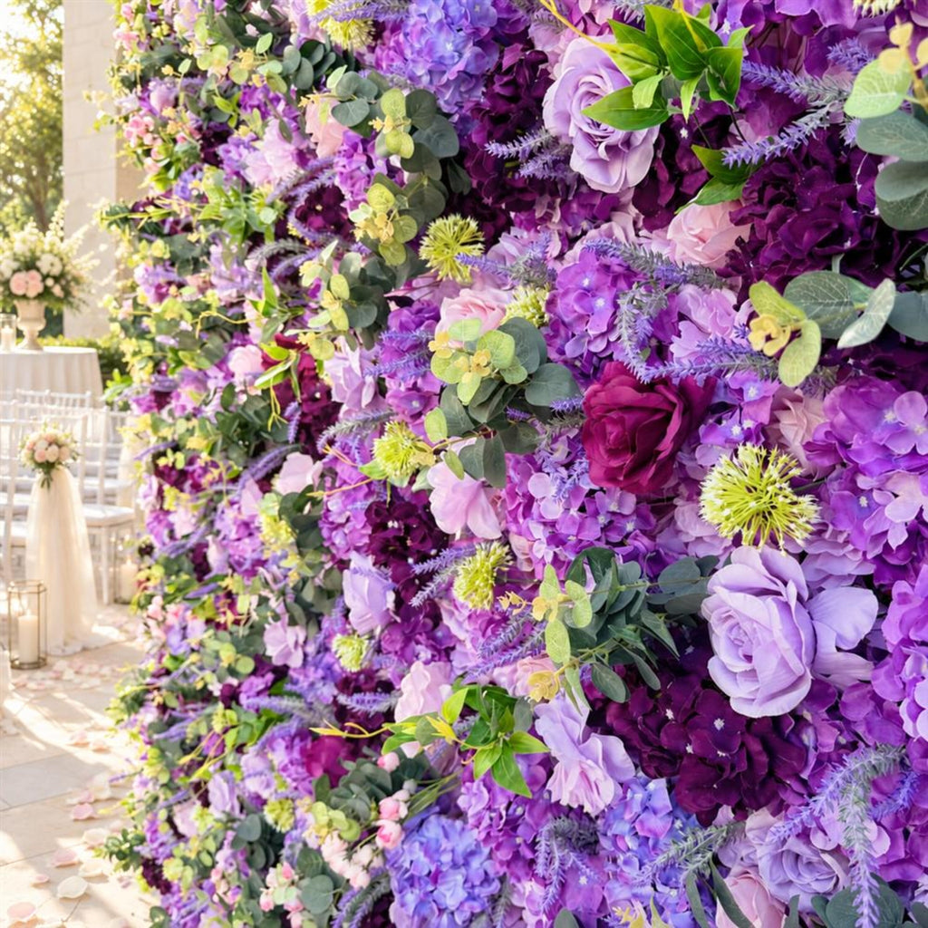 Ships from Houston | 5D Purple Lavender Mixed Rose Flower Wall 8x8ft, Roll-Up Fabric Backdrop, Artificial Wedding Photo Booth Party Decor