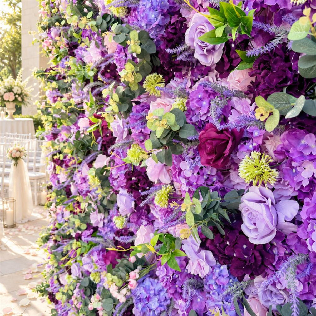Ships from Houston | 5D Purple Lavender Mixed Rose Flower Wall 8x8ft, Roll-Up Fabric Backdrop, Artificial Wedding Photo Booth Party Decor