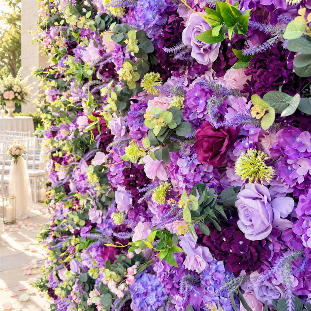 Ships from Houston | 5D Purple Lavender Mixed Rose Flower Wall 8x8ft, Roll-Up Fabric Backdrop, Artificial Wedding Photo Booth Party Decor