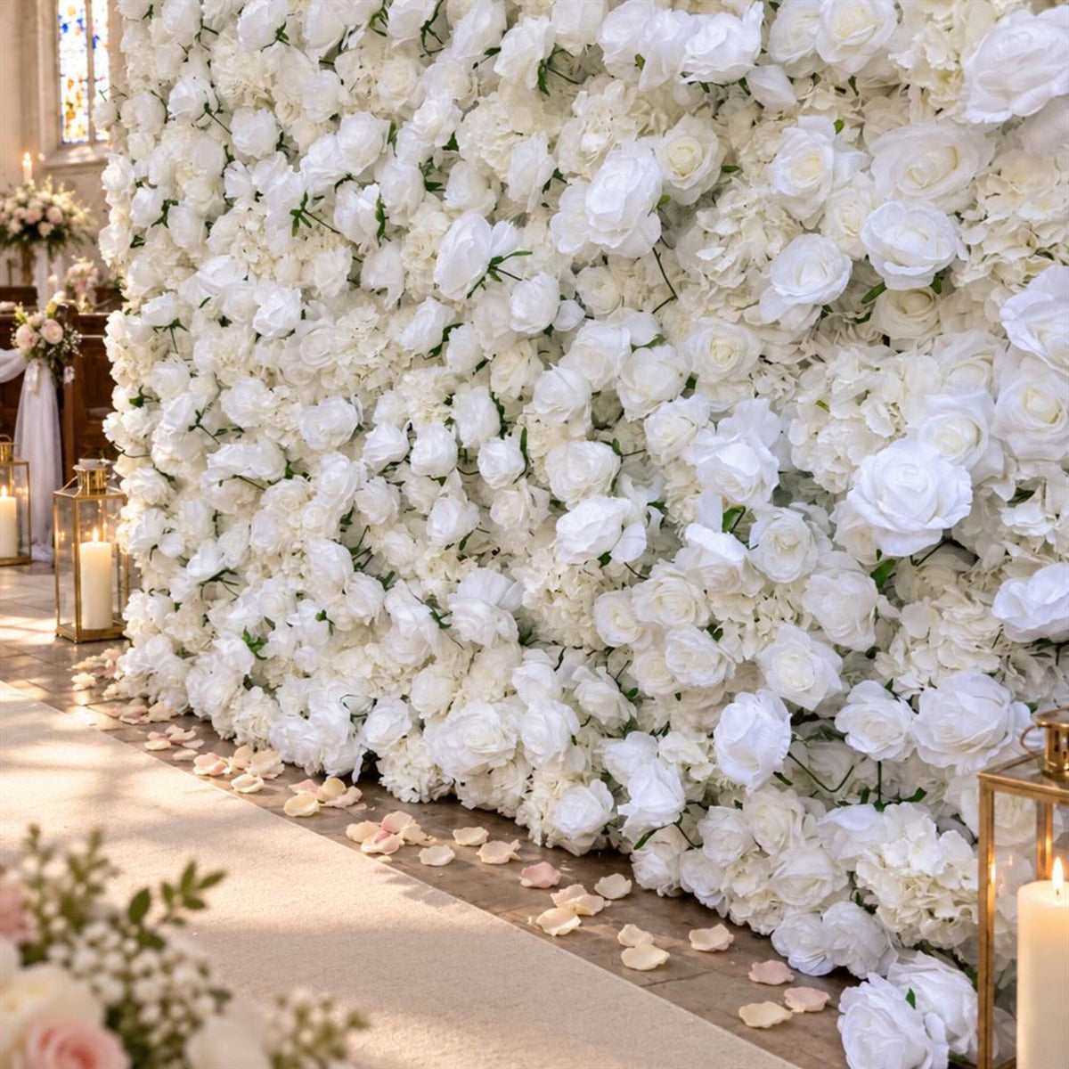 Ships from Houston | 8x8ft White Rose Flower Wall | Roll-Up Fabric Floral Backdrop | Wedding Photo Booth & Party Decor