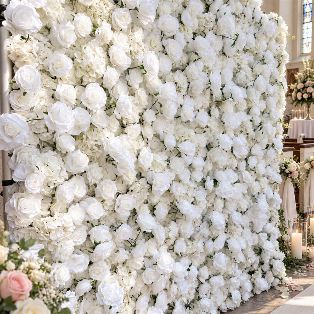 Ships from Houston | 8x8ft White Rose Flower Wall | Roll-Up Fabric Floral Backdrop | Wedding Photo Booth & Party Decor