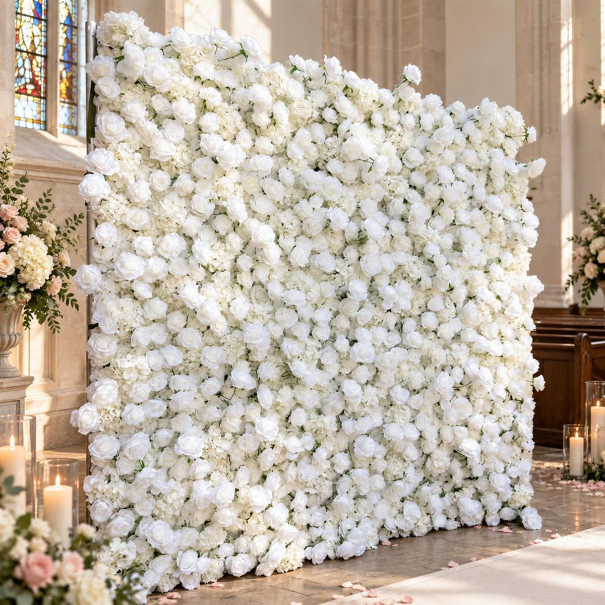 Ships from Houston | 8x8 ft 5D Rose Flower Wall, Roll-Up Fabric Floral Backdrop, Easy Setup Wedding Photo Booth Decor