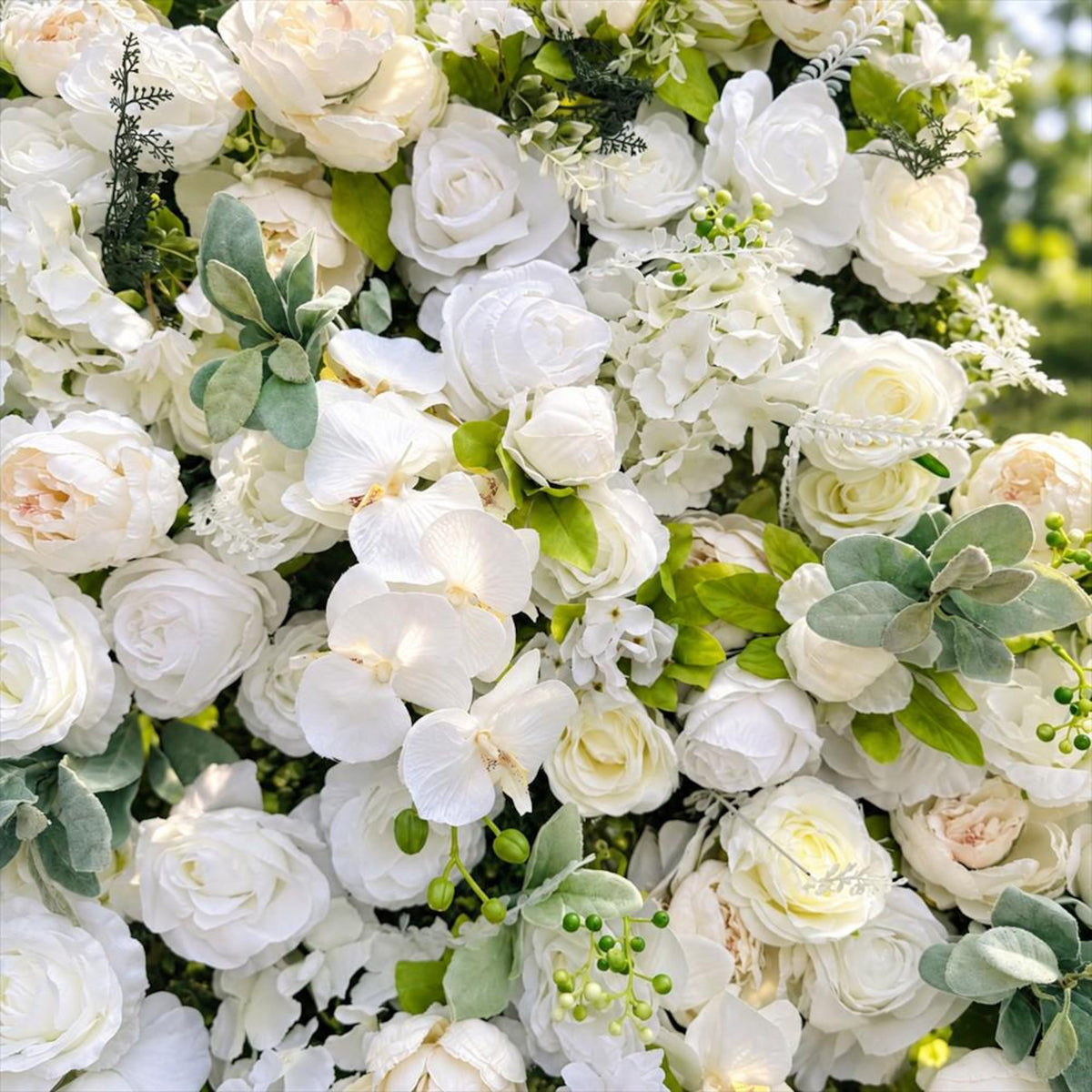 Ships from Houston | 5D White Rose Flower Wall 8x8ft, Fabric Flower Roller Curtain Backdrop, Wedding Party Photo Wall Decor