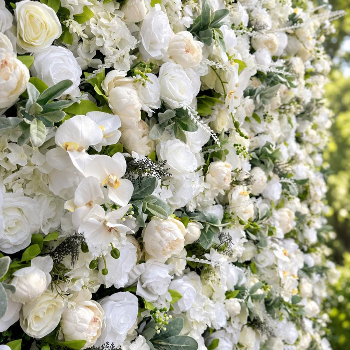 Ships from Houston | 5D White Rose Flower Wall 8x8ft, Fabric Flower Roller Curtain Backdrop, Wedding Party Photo Wall Decor