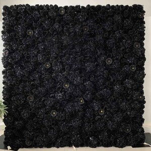 US DDP Full Black  Flower Roll Up Curtain Fabric Cloth Artifical Floral Wall for Wedding Party Home Salon Decor backdrop