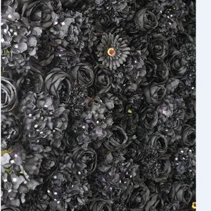US DDP Full Black  Flower Roll Up Curtain Fabric Cloth Artifical Floral Wall for Wedding Party Home Salon Decor backdrop