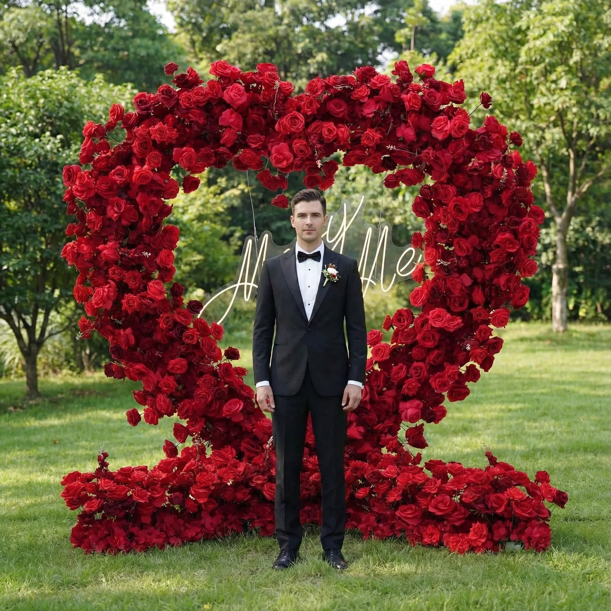 ValarFlowers Red Rose Heart - Shaped Floral Backdrop: A Romantic Proposal & Event Centerpiece-HA-405 | Elegant Event Decor